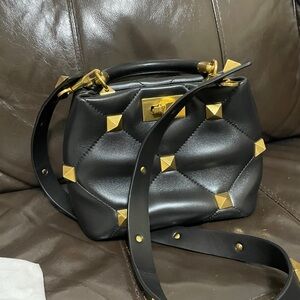Black Quilted Handbag with Gold Studs